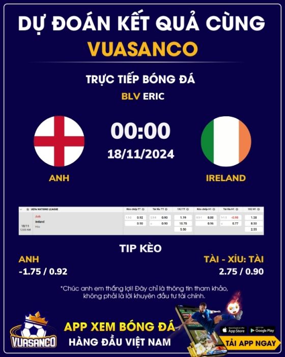 Soi kèo Anh vs Ireland – 00h00 – 18/11 – Nations League