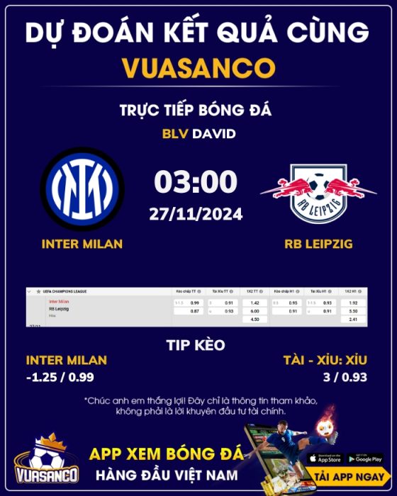 Soi kèo Inter Milan vs RB Leipzig – 03h00 – 27/11 – Champions League