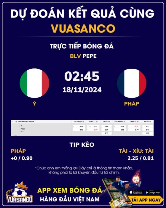 Soi kèo Ý vs Pháp – 02h45 – 18/11 – Nations League