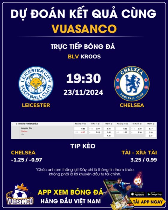 Soi kèo Leicester vs Chelsea – 19h30 – 23/11 – Ngoại hạng Anh