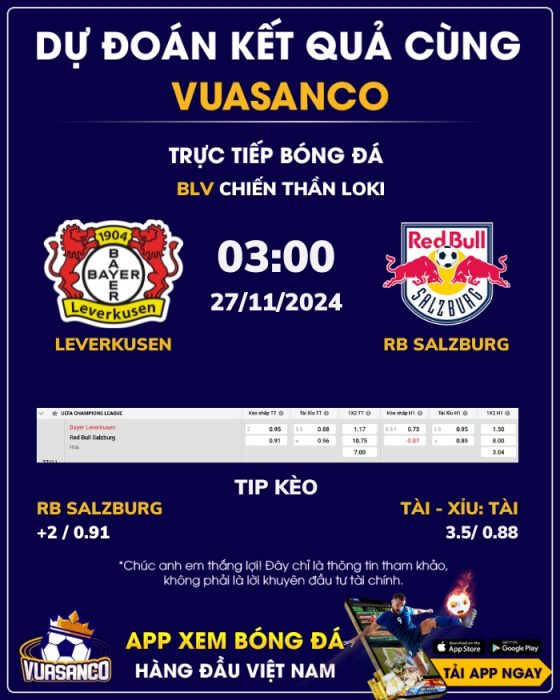 Soi kèo Bayer Leverkusen vs RB Salzburg – 03h00 – 27/11 – Champions League