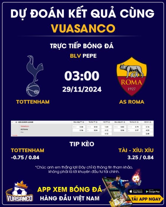 Soi kèo Tottenham vs AS Roma – 03h00 – 29/11 – Europa League